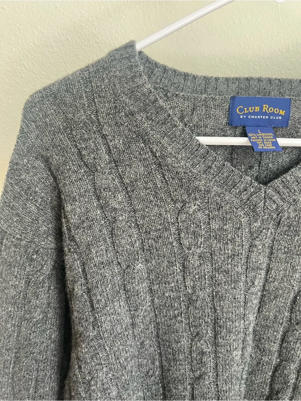 Club Room Men's 100% Lambswool V-Neck Cable Knit Sweater